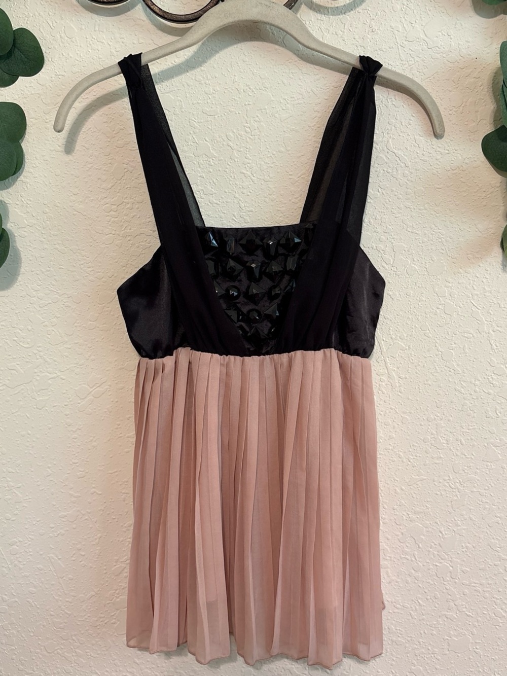 Y2K Black and Pink Rhinestone Square-Neck Babydoll Top💕